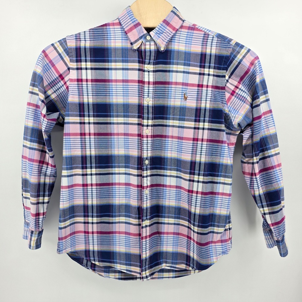 Ralph Lauren Plaid Shirt Mens LRGE Classic Heritage Cotton Button Down Blue Pink - Picture 3 of 10
